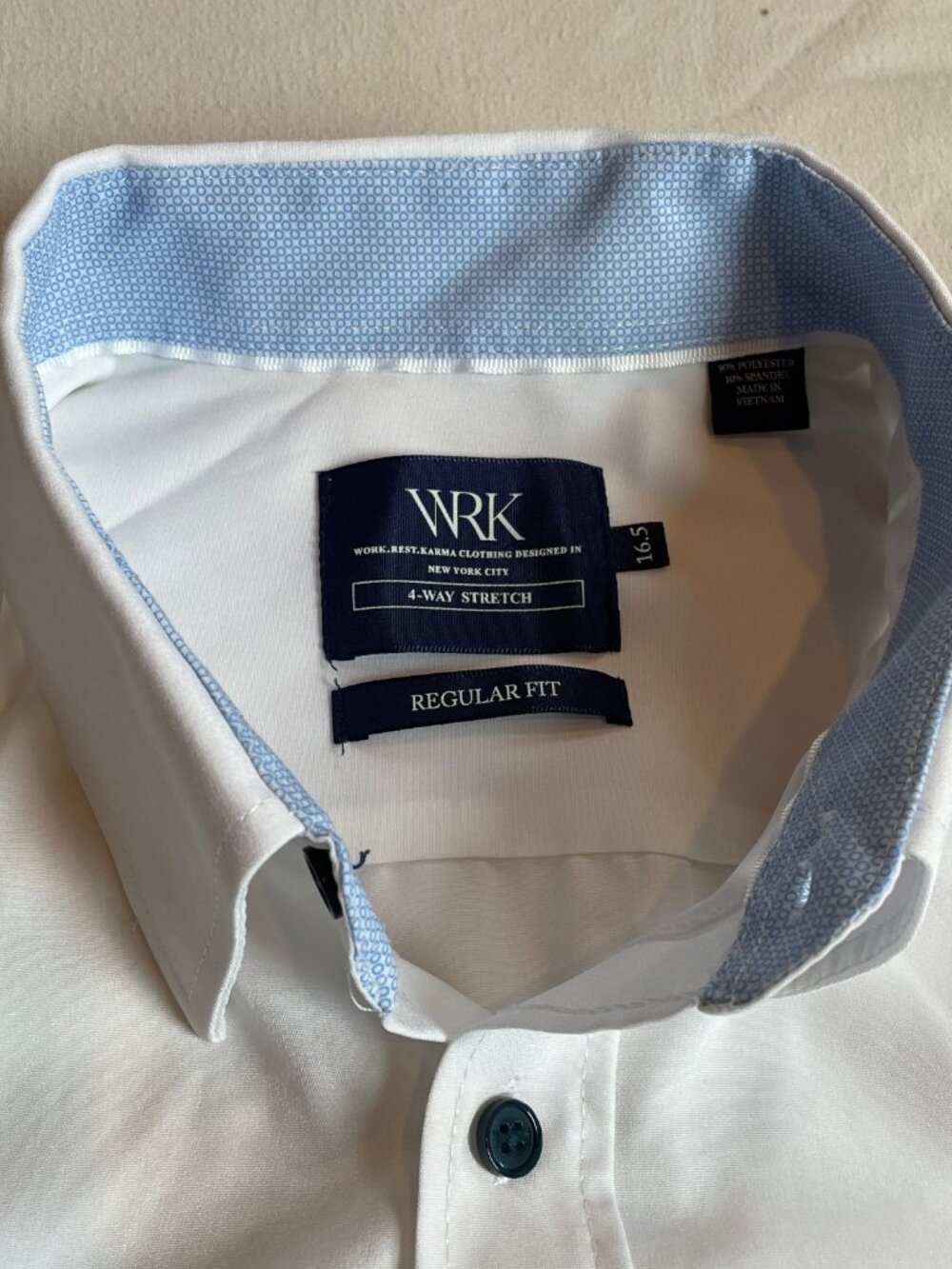 WRK White Men's Dress Shirt with Contrast Buttons 16.5 - Picture 4 of 11